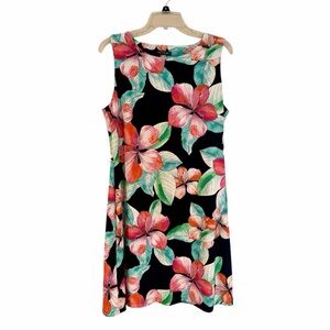 Tommy Hilfiger Black Sleeveless Midi Dress with Pink & Green Floral Print